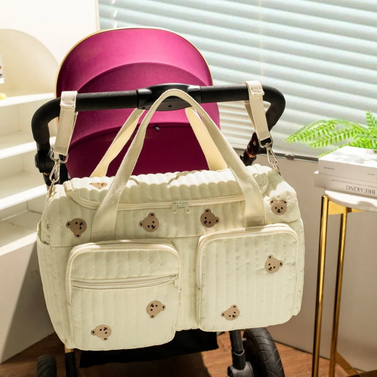 Charming Bear Embroidery Diaper Bag for Modern Parents