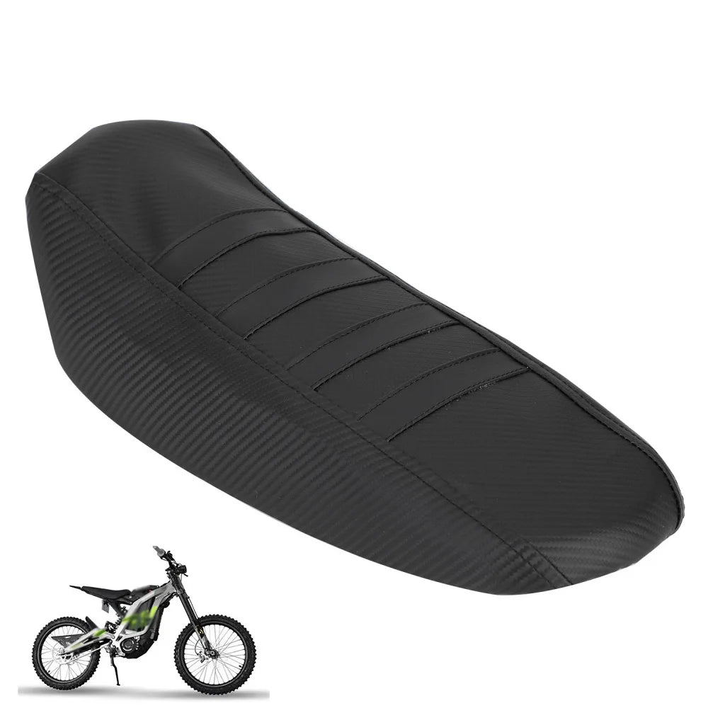 Black protective PVC motorcycle seat cover for an electric bike.