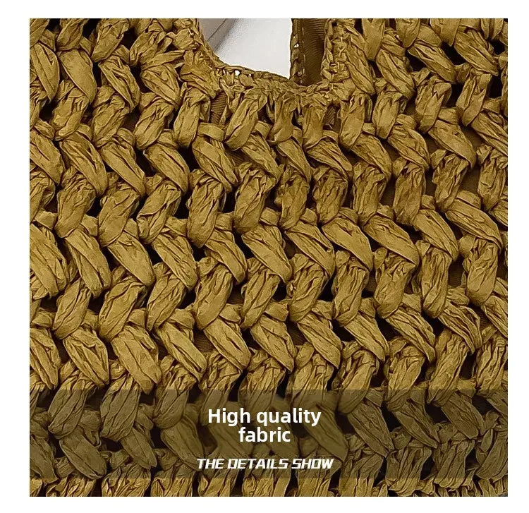 Handwoven Straw Tote Bag with Zipper