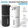 A black and white touchless automatic soap dispenser with a pump top and sensor.
