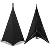 Black universal stretchable speaker stand cover with a vertical pole.