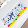 Extra long non-slip cartoon bathtub mat featuring colorful sea creatures and fish with suction cups