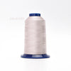 A spool of light pink polyester embroidery thread with a blue core and cap.
