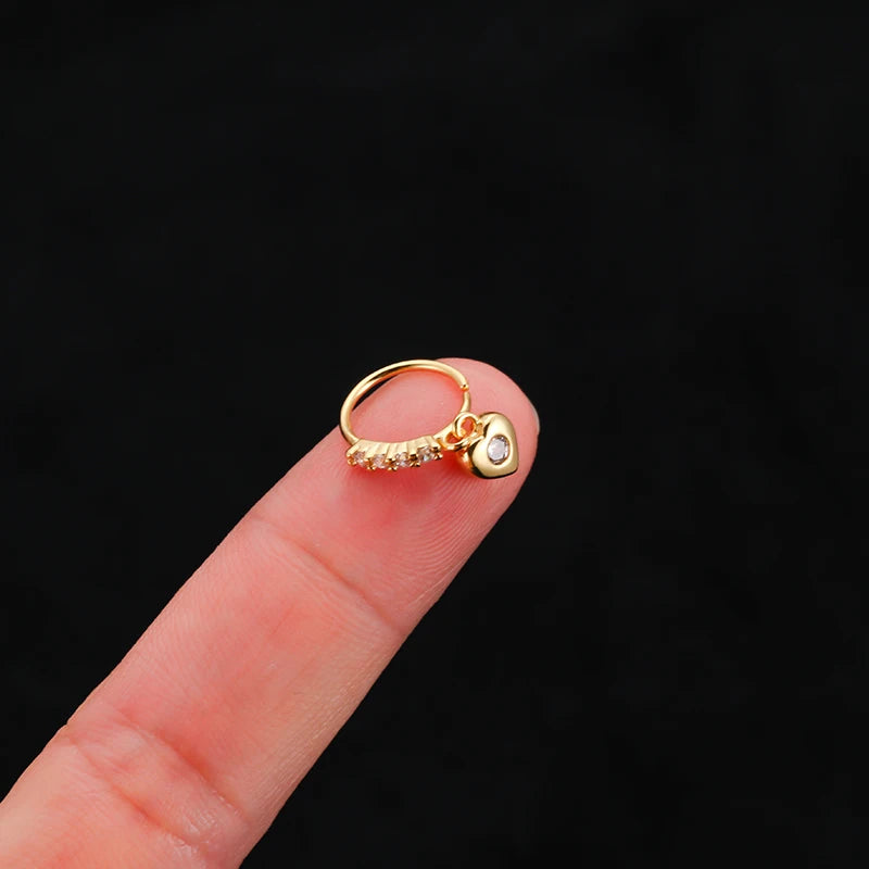 Surgical Steel Dangle Nose Stud with CZ Heart & Crown