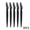 A set of five black precision eyebrow razors for facial grooming and dermaplaning.