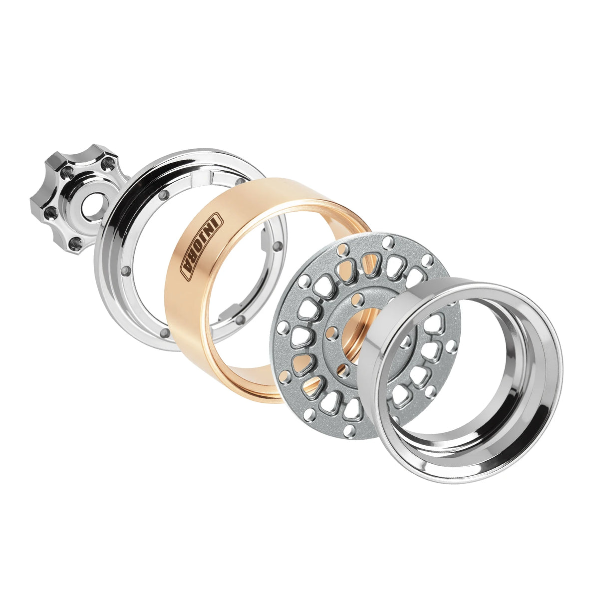INJORA 1.0" Modular Beadlock Wheels for 1/18 1/24 RC Crawlers - Brass & Aluminum