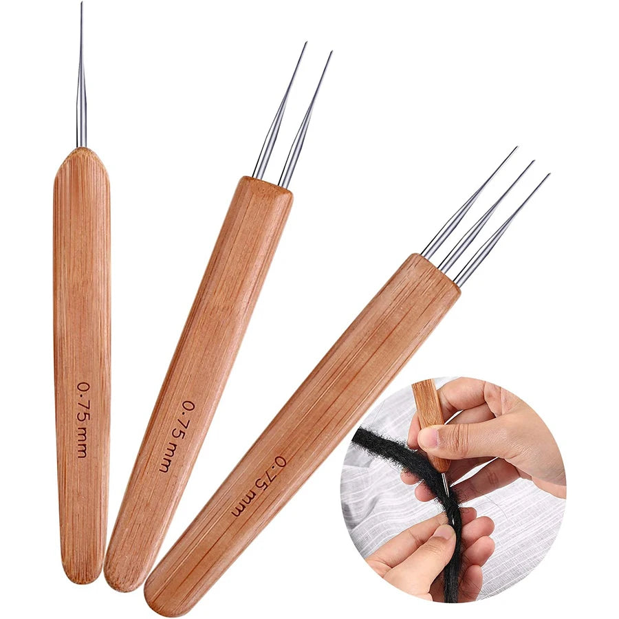 Wooden Dreadlock Crochet Hooks for Hair Styling (Set of 6)