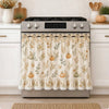 Farmhouse floral oven skirt with ruffle trim featuring olive and sage green foliage.