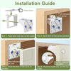 Installation guide showing steps to install magnetic child safety cabinet locks on a wooden cabinet.