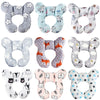 A collection of baby car seat head and neck support pillows in various gray and white patterns.