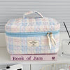 Pink Bow Plaid Quilted Cosmetic Bag with Multiple Compartments