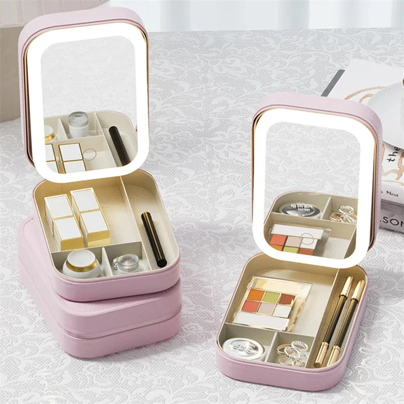 LED Lighted Makeup Case with Adjustable Mirror