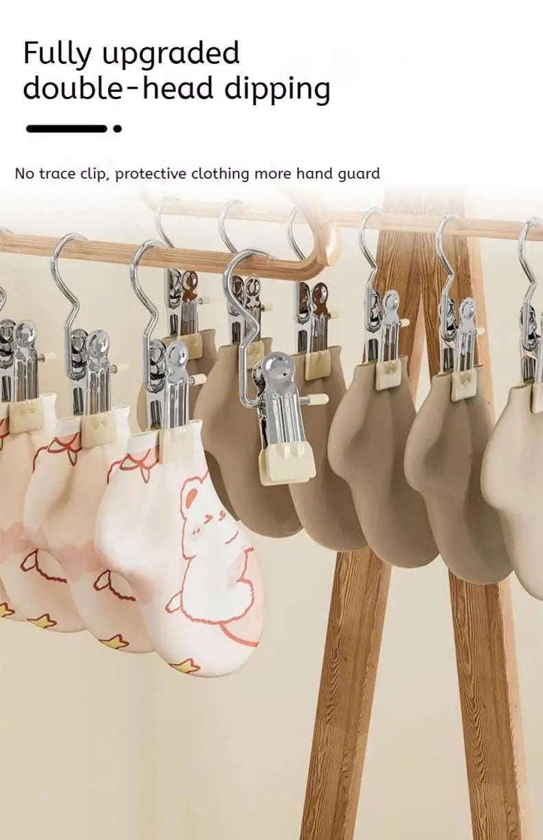 A display of fully upgraded double-head dipping stainless steel clothespins with hooks for laundry.