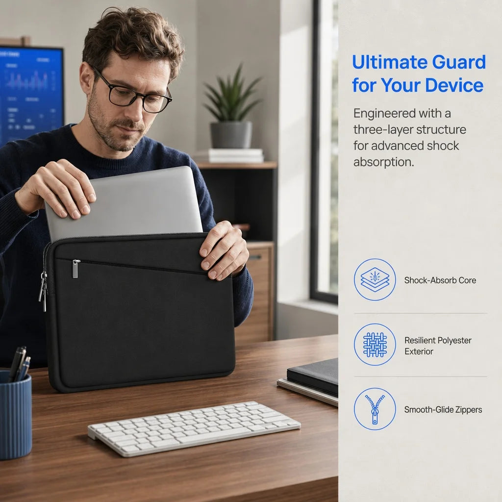 Universal Laptop Sleeve with Shockproof Padding & Accessory Pocket