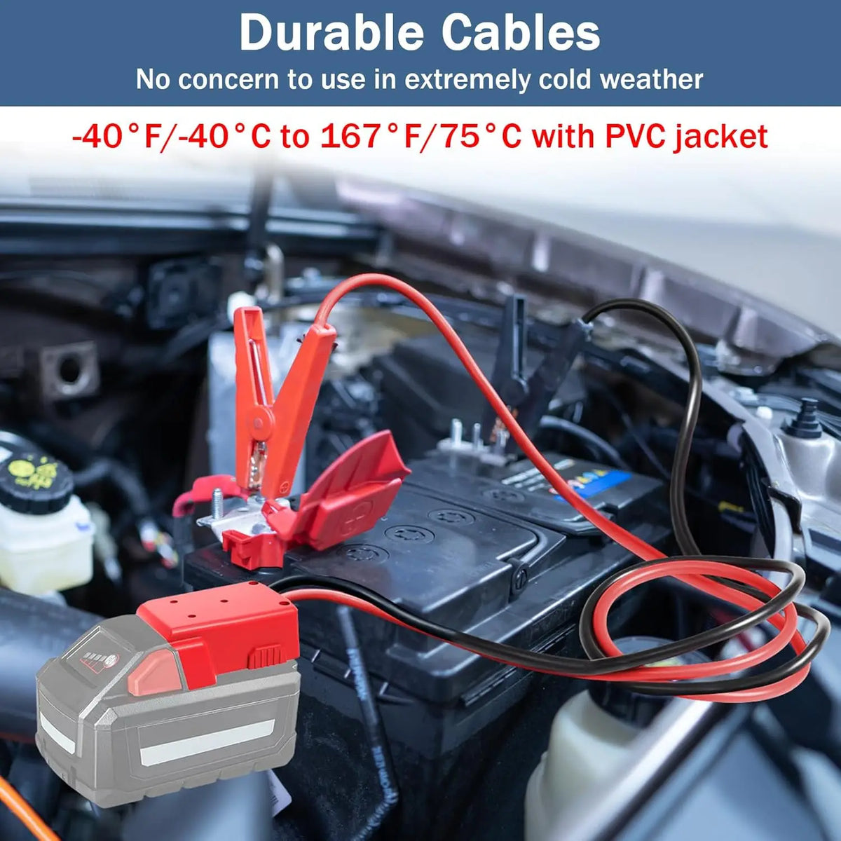 18V Battery Jump Starter Adapter with Heavy-Duty Clamps