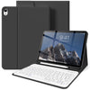 Dunkelgraiver Premium-Leder-iPad-Keyboard-Halterung mit Tablet und passender Tastatur.