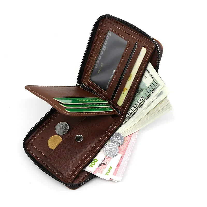Vintage Compact Zipper Wallet for Men