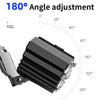 A black headlamp with an 180 degree angle adjustment mechanism shown next to a degree scale.