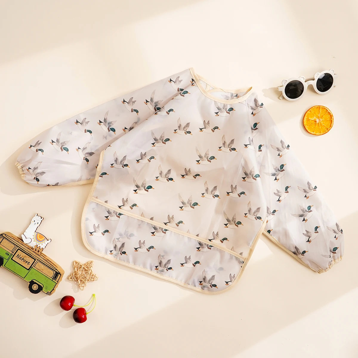 Waterproof Long-Sleeve Baby Bibs with Catch-All Pockets