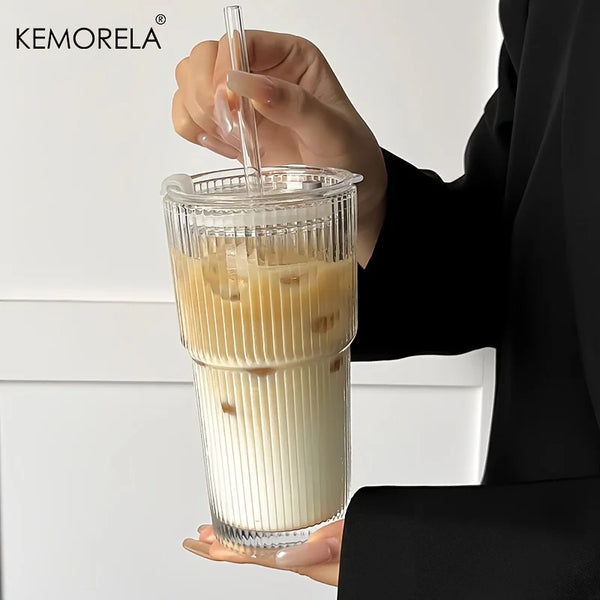 600ml Stripe Glass Tumbler with Lid