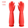 A pair of red silicone scrubbing dishwashing gloves shown against a white background.