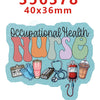 A set of glitter acrylic nurse badge charms featuring medical tools like a stethoscope and syringe.