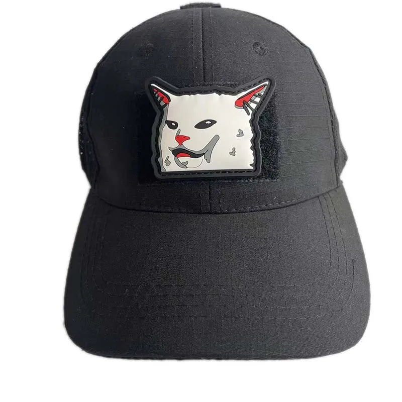 Funny Cat Face PVC Morale Patch with Hook-and-Loop Backing
