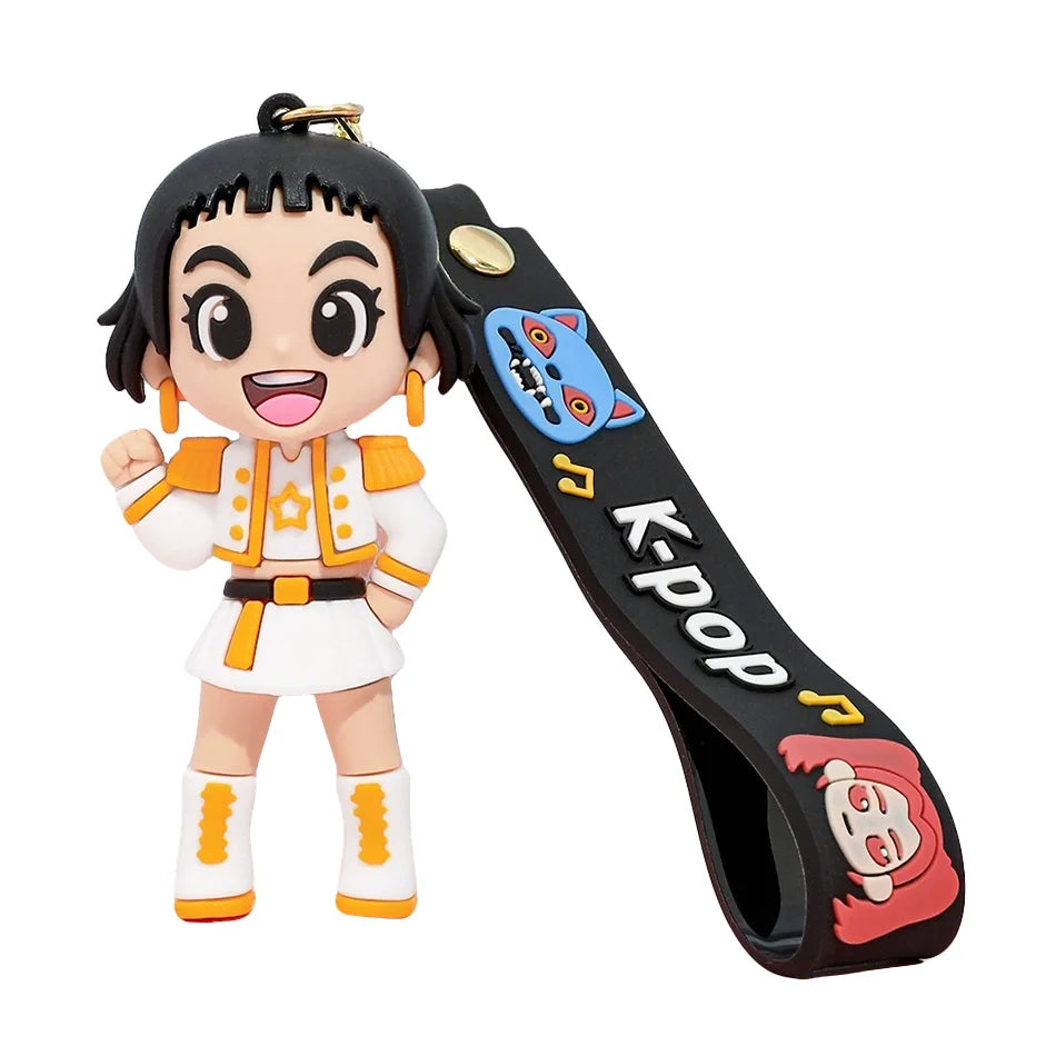 Anime Demon Hunters Girls Keychain Set with Tiger Charm