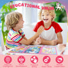A young boy and girl are interacting with a colorful magnetic puzzle featuring unicorn and mermaid princesses.