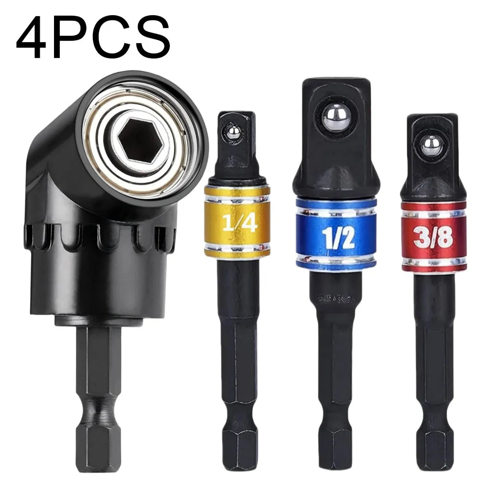 Flexible Right Angle Drill Bit Extension Set with Universal Socket Adapter