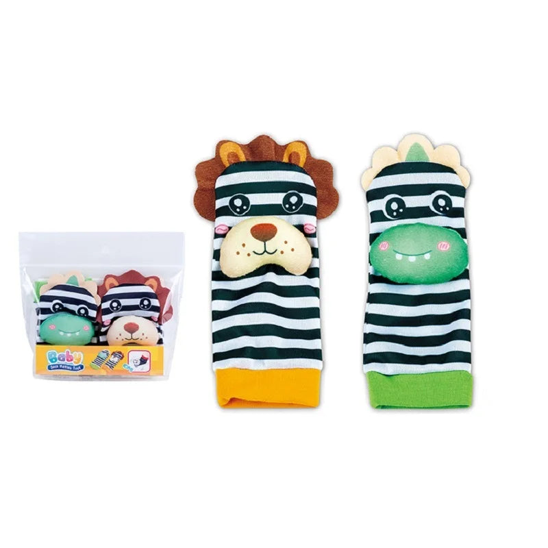 Baby Wrist Rattles and Animal Socks Set for Sensory Development
