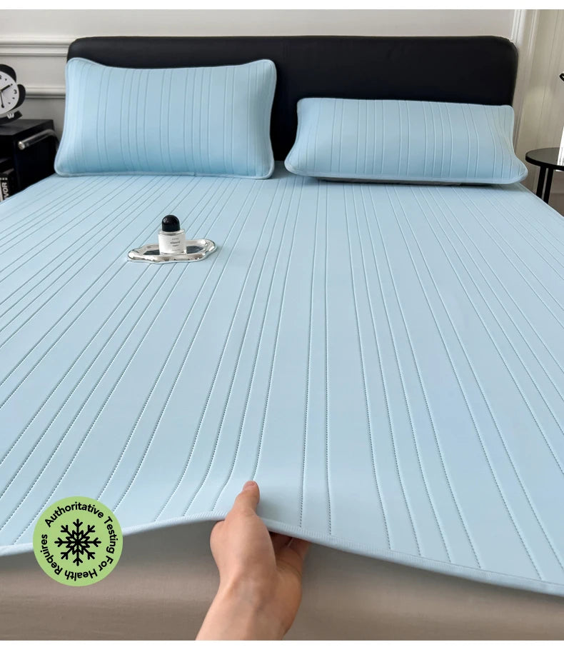 Ice Silk Cooling Bed Pad with Pillowcases – Breathable & Soft Summer Bed Mat