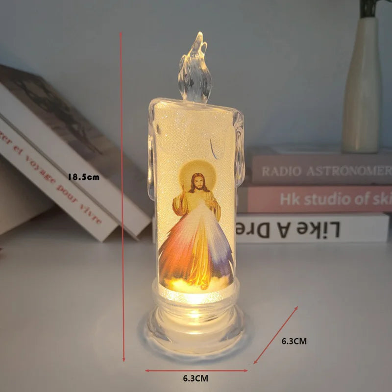 Flameless LED Prayer Candle with Religious Icon