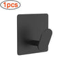 A black adhesive stainless steel robe hook with a curved design.