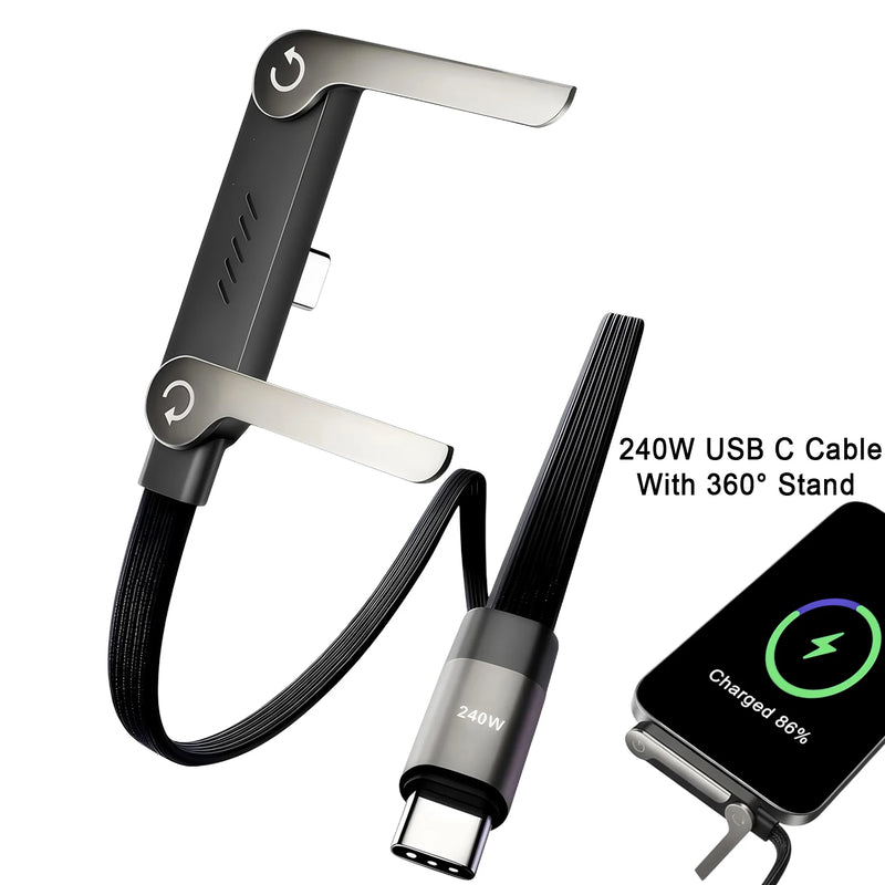 240W Fast Charging Cable with Pop-Up Phone Stand