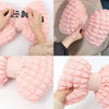 Pink bowknot car neck pillow with lumbar support shown in various close-up angles.