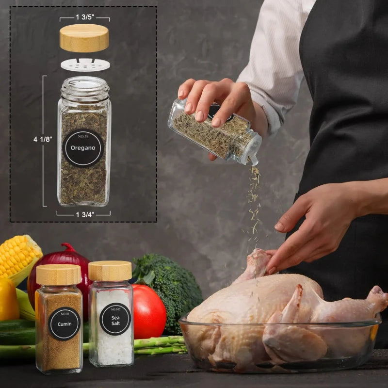 Glass Spice Jars with Bamboo Shaker Lids