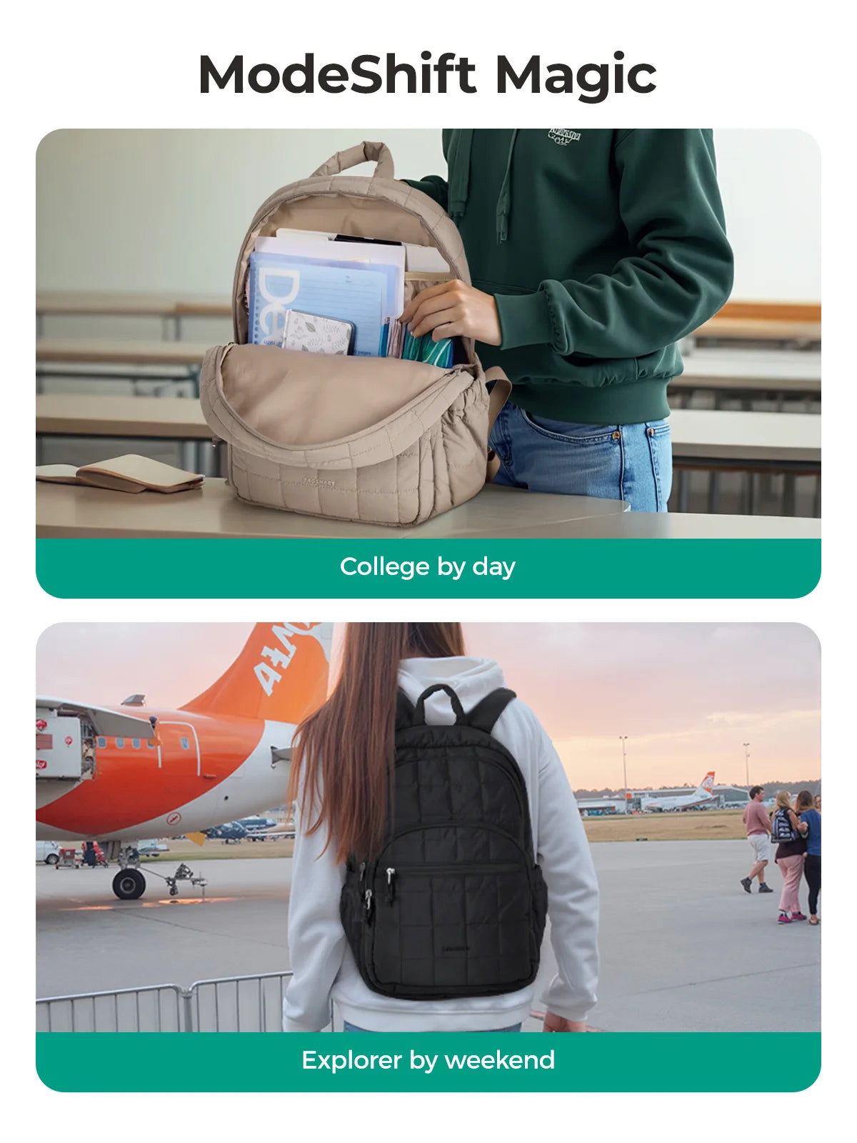 Quilted Casual Daypack with Padded Laptop Compartment