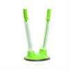 A bright lime green adjustable bag holder rack for kitchen storage and drying.