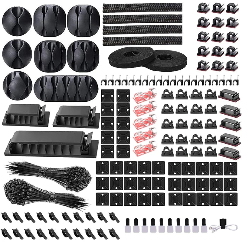 Complete Cable Management Kit with Adhesive Clips and Ties