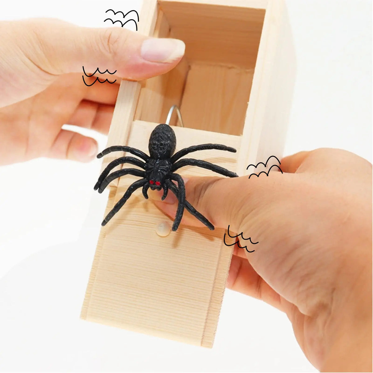 Wooden Surprise Prank Box with Jumping Spider