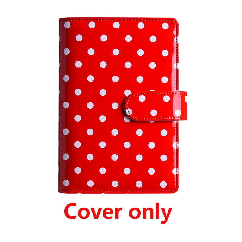 Red polka dot PU leather binder wallet with cash envelopes and card holder