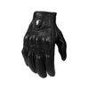 Black carbon fiber motorcycle gloves with a logo on the back