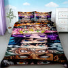 A set of three Demon Slayer Nezuko duvet covers featuring anime-style characters with intense eyes and colorful hair.