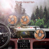 Interior view of a car dashboard showing a new upgrade three-head fan with orange blades and controls.