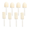 A set of six beige wool felt polishing wheels with 3mm shanks for rotary tools.