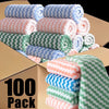 Eine Box mit 100 Packungen verdickter Samtputztücher in verschiedenen Pastellfarben wie Rosa, Blau und Grün.