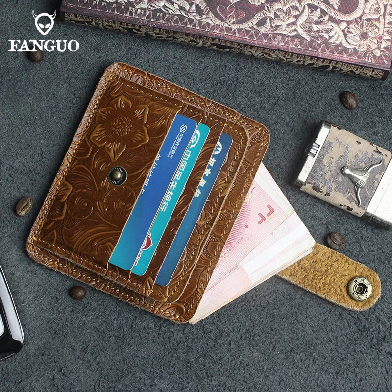 Handcrafted Cowhide Leather Card Wallet with Coin Pocket