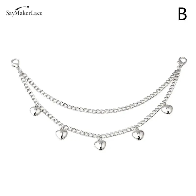 Silver multi-layer chain strap with heart pendant charms
