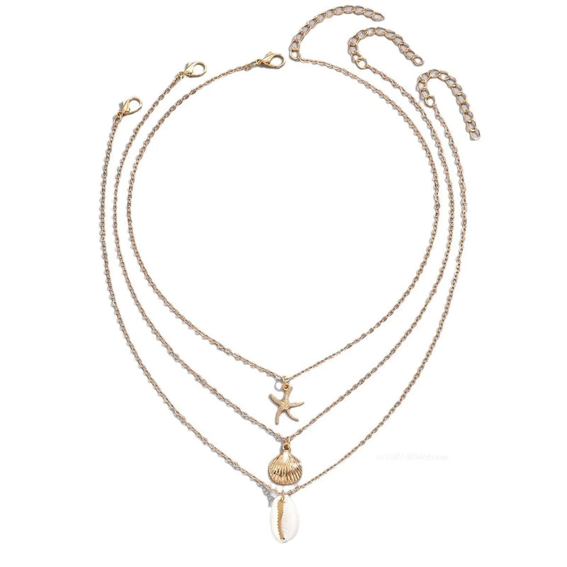 Layered Crystal Heart & Star Pendant Necklace